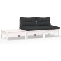vidaXL Ensemble salon de jardin 3 pièces avec coussins blanc pin massif