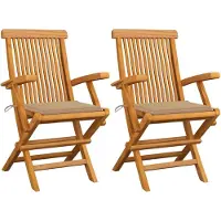 vidaXL Chaises de jardin avec coussin beige 2 pcs. Bois massif teck