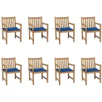 vidaXL Chaises de jardin 8 pcs. avec coussins bleu roi teck massif