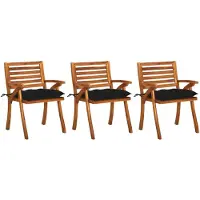 vidaXL Chaises de jardin avec coussins 3 pcs. Bois massif acacia