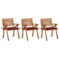 vidaXL Chaises de jardin avec coussins 3 pcs. Bois massif acacia