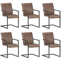 vidaXL Chaise cantilever 6 pcs. Marron Cuir véritable
