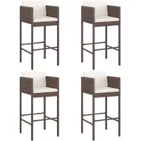 vidaXL Tabouret de bar 4 pcs. avec coussins Marron Poly rotin