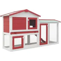 vidaXL Grand clapier à lapins rouge et blanc 145x45x84 cm bois