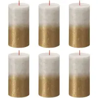 Bolsius Bougies pilier rustiques 4 pcs 130x68 mm Gris sableux et doré
