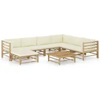 vidaXL Salon de jardin 8 pcs avec coussins blanc crème bambou