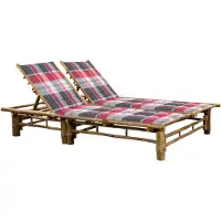 vidaXL Chaise longue double "Jördenstorf" avec revêtement en bambou gris et rouge. Dimensions (L/L/H) 200x130x87 cm