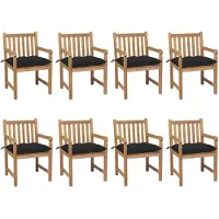 vidaXL Chaises de jardin 8 pcs. avec coussins noirs en teck massif