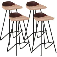 vidaXL Tabourets de bar lot de 4 marron cuir véritable