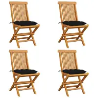 vidaXL Chaises de jardin avec coussins noirs 4 pcs. Bois massif teck