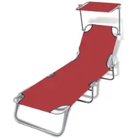 vidaXL Chaise longue de jardin Bain de soleil pliable avec toit rouge 189 x 58 x 27 cm