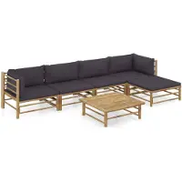 vidaXL Ensemble de salon de jardin 6 pièces avec coussins gris foncé en bambou