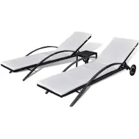 vidaXL Bains de soleil avec table Poly rotin noir