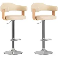 vidaXL Tabouret de bar 2 pcs. Crème bois courbé et similicuir