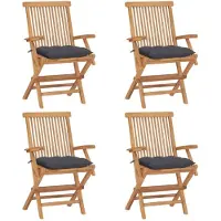 vidaXL Chaises de jardin avec coussins anthracite 4 pcs. Bois massif teck