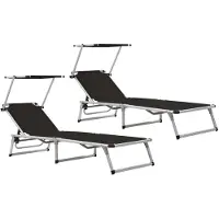 vidaXL Bains de soleil pliants avec toit 2 pcs. Alu Textilène noir