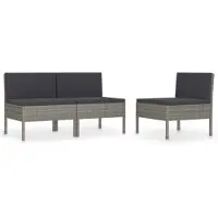 vidaXL Chaises de jardin 3 pcs. avec coussins Poly Rattan Gris