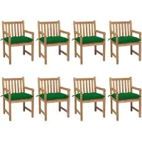 vidaXL Chaises de jardin 8 pcs. avec coussins verts teck massif