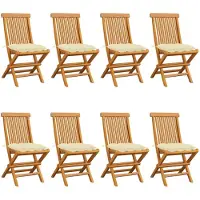 vidaXL Chaises de jardin avec coussins blanc crème 8 pcs. Bois massif teck