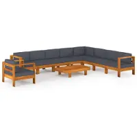 vidaXL Ensemble de salon de jardin 10 pièces avec coussins gris foncé en bois d'acacia