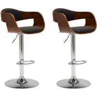 vidaXL Tabouret de bar 2 pcs. Gris Bois courbé et tissu