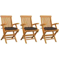 vidaXL Chaises de jardin avec coussins taupe 3 pcs. Bois massif teck