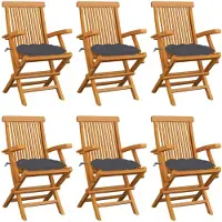 vidaXL Chaises de jardin avec coussins anthracite 6 pcs. Bois massif teck