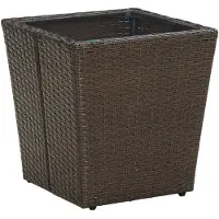 vidaXL Table d'appoint brune 41,5x41,5x44 cm Poly rotin et verre trempé