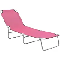 vidaXL Chaise longue pliante acier et tissu rose