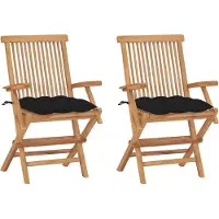 vidaXL Chaises de jardin avec coussins noirs 2 pcs. Bois massif teck