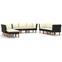 vidaXL Ensemble de salon de jardin 9 pièces avec coussins Poly rotin noir