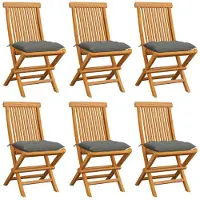 vidaXL Chaises de jardin avec coussins gris 6 pcs. Bois massif teck