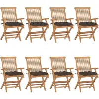 vidaXL Chaises de jardin avec coussins Taupe 8 pcs. Bois massif teck