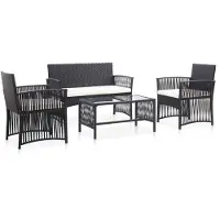 vidaXL Ensemble de salon de jardin 4 pièces avec revêtement Poly rotin noir