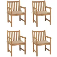 vidaXL Chaises de jardin 4 pcs. avec coussins beiges teck massif