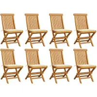 vidaXL Chaises de jardin avec coussins crème 8 pcs. Bois massif teck