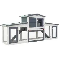 vidaXL Grand clapier à lapins gris et blanc 201x45x85 cm bois