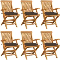 vidaXL Chaises de jardin avec coussins taupe 6 pcs. Bois massif teck