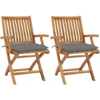 vidaXL Chaises de jardin 2 pcs. avec coussins gris en teck massif