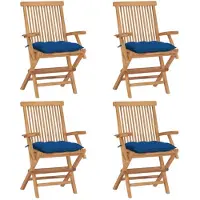vidaXL Chaises de jardin avec coussins bleus 4 pcs. Bois massif teck