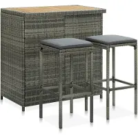 vidaXL ensemble de bar 3 pièces Ensemble de bar Poly Rattan Gris