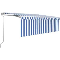 vidaXL Store Automatiquement Réctractable avec Volant 4x3 m Bleu et Blanc