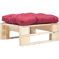 vidaXL Repose-pied palette de jardin avec coussin rouge bois naturel