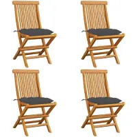 vidaXL Chaises de jardin avec coussins anthracite 4 pcs. Bois massif teck