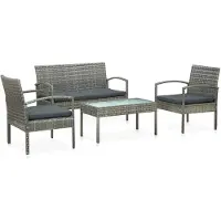 vidaXL Ensemble salon de jardin 4 pièces avec coussins Poly rotin gris