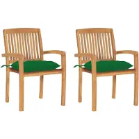 vidaXL Chaises de jardin 2 pcs. avec coussins verts en teck massif