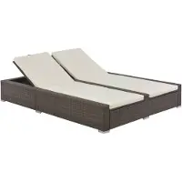 vidaXL Bain de soleil double poly rotin brun et crème