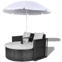 vidaXL Lit de jardin avec parasol Marron Poly Rattan