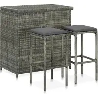 vidaXL ensemble de bar 3 pièces Ensemble de bar Poly Rattan Gris