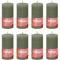 Bolsius Bougies pilier rustiques Shine 8 pcs 100x50 mm Vert olive